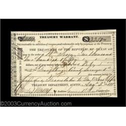 Austin, TX - Republic of Texas Treasury Warrant $2,250.00 Aug. 3, 1841 Cr. AW5 Medlar 9Very Fine-Ext