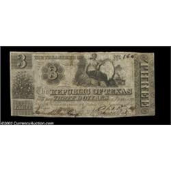 Austin, TX - Republic of Texas $3 Apr. 1, 1841 Cr. A3 Medlar 23A nice example of the scarcer $3 deno