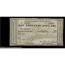 Austin, TX - Consolidated Fund of Texas $1,000 Nov. 4, 1839, type of Cr. CF12 Medlar Houston-84This
