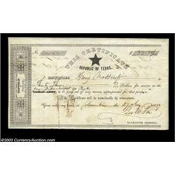 Columbia, TX - Republic of Texas "Texian Army" Warrant $33.33 Jan. 17, 1837 Cr. C6 Medlar 6An ornate