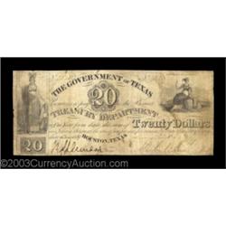 Houston, TX - Government of Texas $20 Jan. 23, 1839 Cr. H19 Medlar 63Fine-Very Fine and a little soi