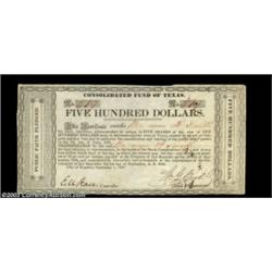 Houston, TX - Consolidated Fund of Texas $500 Sept. 1, 1837 Cr. CF5 Medlar 73A rare high denominatio