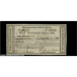 Houston, TX - Consolidated Fund of Texas $500 Mar. 1, 1839 Cr. CF11 Medlar 83A scarce $500 note that