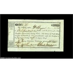 Washington, TX - Republic of Texas Treasury Warrant $100.00 Jan. 20, 1843 Cr. W1 Medlar 4A nice exam