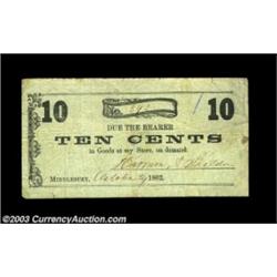 Middlebury, VT- Harmon & Sheldon 10¢ Oct. 29, 1862 Coulter 16Decent Very Fine example.  Important no