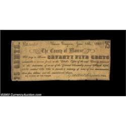 Unian, [sic] VA- County of Monroe 75¢ June 16, 1862 Jones CM11-16A tougher county note with the city