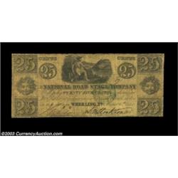 Wheeling, VA- National Road Stage Company 25¢ Aug. 6, 1841 Jones PW40-51A great early Virginia note