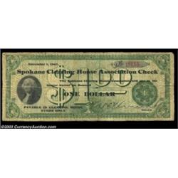 Spokane, WA- Spokane Clearing House Association $1 Nov. 1, 1907 A nice piece of Panic of 1907 scrip