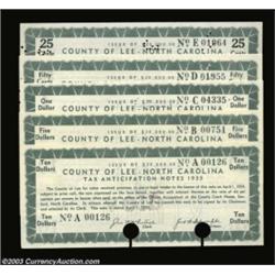 Sanford, NC- Lee County 25¢, 50¢, $1, $5, $10 April 1, 1933 Shafer NC155.25-NC155-10A rare set of fi