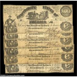T13 $100 1861. A dealer lot of six pieces of this popular type, each Fine-Very Fine or a touch bette
