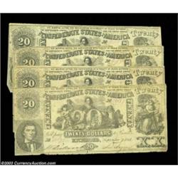 T20 $20 1861 Quartet. Four notes that represent plate positions one through four for the unwatermark
