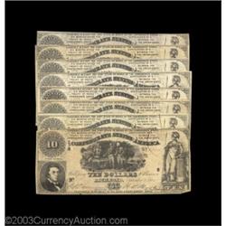 T30 $10 1861 First Series Set. A group of eight notes, representing each of the numbered plate posit