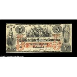 T31 $5 1861. A very pretty example of this better type note, cut cancelled but still with plenty of