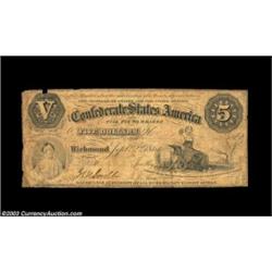 T32 $5 1861. A decent example of this type, which is tough in all grades. Very Good-Fine, with the "