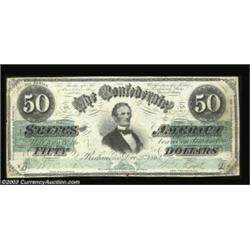 T50 $50 1862. A nice example of this tougher note. Very Fine, with a couple of minor splits and a ti