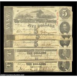 T59 $10 1863 (2), T60 $5 1863 (3). Five pieces, three Very Good-Fine, one Very Fine, and one Extreme