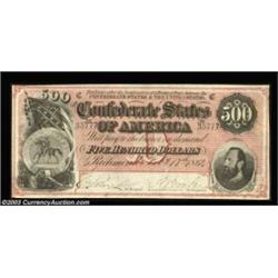 T64 $500 1864, Same Serial Number Pair. A remarkable pair of dark red background Jackson $500s, each