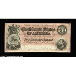 T64 $500 1864. This gorgeous dark red background $500 features a striking design, featuring the CSA
