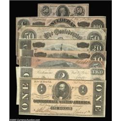 1864 CSA Set. A complete collection of 1864 Confederates except for the $500, including the $100, $5