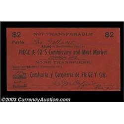 Johnson, AZ- Fiege & Co. $2A cardboard commissary chit, payable in merchandise only, likely circa ea