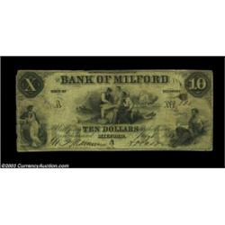 Milford, DE- Bank of Milford $10 July 1, 1853 G10A very rare denomination from this otherwise quite