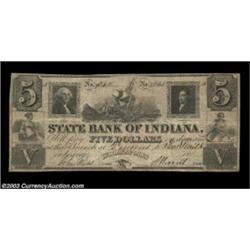 Indianapolis, IN- State Bank of Indiana $5 S160 Wolka UNLA very rare note payable at the Vincens [si