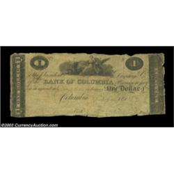 Columbia, KY - Bank of Columbia $1 1818 G12A scarce early note with scattered edge roughness. Very G
