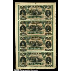 New Orleans, LA - Citizens' Bank of Louisiana $1-$1-$2-$3 Uncut Sheets (2) G2-G2-G4-G6, $5-$5-$5-$5