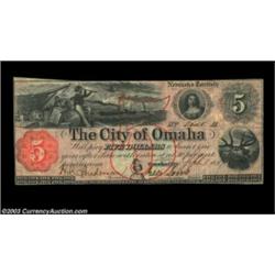 Omaha, NE - The City of Omaha $5 Sept. 1, 1857A pretty note that features a vignette of an elk in th