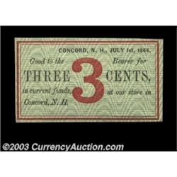 Concord, NH- Unissued Merchant's Scrip 2¢ July 1, 1864 Uncirculated, 3¢ July 1, 1864Two pieces of un