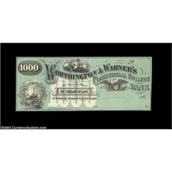 Concord, NH- Worthington & Warner's Commercial College $1000 Schingoethe UNLA very rare piece, with