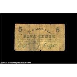 Almond, NY- J. Angell 5¢ Nov. 20, 1862 Harris 10A rare and perhaps unique piece of scrip, with this