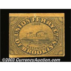 Brooklyn, NY - Union Ferry Co. of Brooklyn.  Foot Passenger PassAn orange cardboard chit valid for o