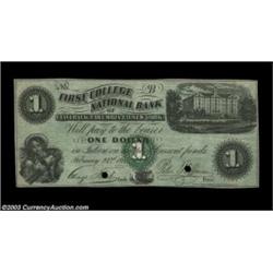 Claverack, NY - First College National Bank  $1 February 23, 1864  Schiengoethe NY-600-1.ACollege cu