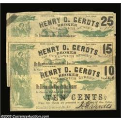 New York, NY- Henry D. Gerdts 10¢, 15¢, 25¢ Nov. 1862 Harris 534, UNL, 535Three pieces, each with a