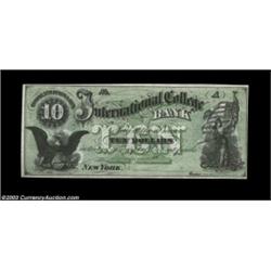 New York, NY - International College Bank $10 Schingoethe NY-1020-10.AaAn unissued remainder from Br