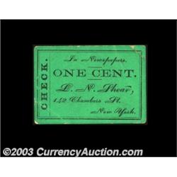 New York, NY- L.N. Shear 1¢ Harris UNLA neat chit printed on light green cardboard stock payable in