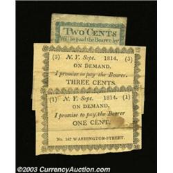 New York, NY- Unknown Issuer 1¢, 3¢ Sept. 1814 Harris 267, 268; 2¢ Sept. 1814 Harris 270Three early