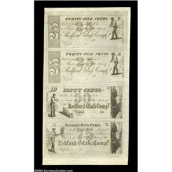Redford, NY- Redford Glass Co. 25¢-25¢-50¢-75¢ Harris 8-8-9-10 Uncut SheetA lovely uncut sheet with