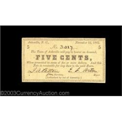 Asheville, NC- Town of Asheville 5¢, 10¢ (2), 15¢ Nov. 12, 1862Four pieces, all but one 10¢ signed a
