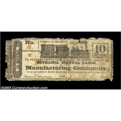 Bethania, NC- Bethania Manual Labor & Manufacturing Community 10 Hours 1858An excessively rare note