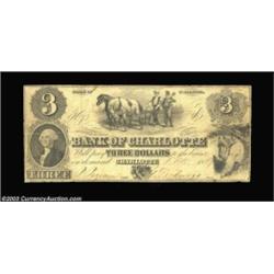 Charlotte, NC- Bank of Charlotte $3 Nov. 1, 1859 G2 Pennell 340A nice problem free $3 example. Fine.