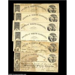 Columbia, NC- County of Tyrrell 25¢ (3), 50¢, $1, $3 Roughton TYR-25, 50, 100, 300This entire group