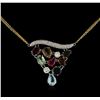 Image 2 : 8.10 ctw Multi Gemstone and Diamond Necklace - 14KT White and Yellow Gold