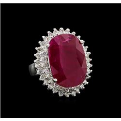 GIA Cert 14.36 ctw Ruby and Diamond Ring - 14KT White Gold