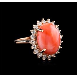 7.06 ctw Coral and Diamond Ring - 14KT Rose Gold