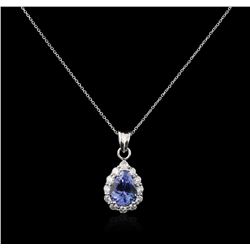 14KT White Gold 2.43 ctw Tanzanite and Diamond Pendant With Chain