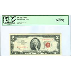 1963 PCGS GN66PPQ $2 Red Seal Legal Tender Bank Note