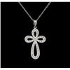 Image 2 : 0.15 ctw Diamond Cross Pendant With Chain - 14KT White Gold