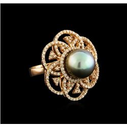 Tahitian Pearl and Diamond Ring - 14KT Rose Gold